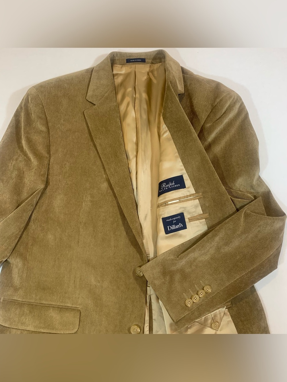 Ralph Lauren Fine Whale Corduroy Blazer Tan Camel 46L Stretch Jacket Sports Coat